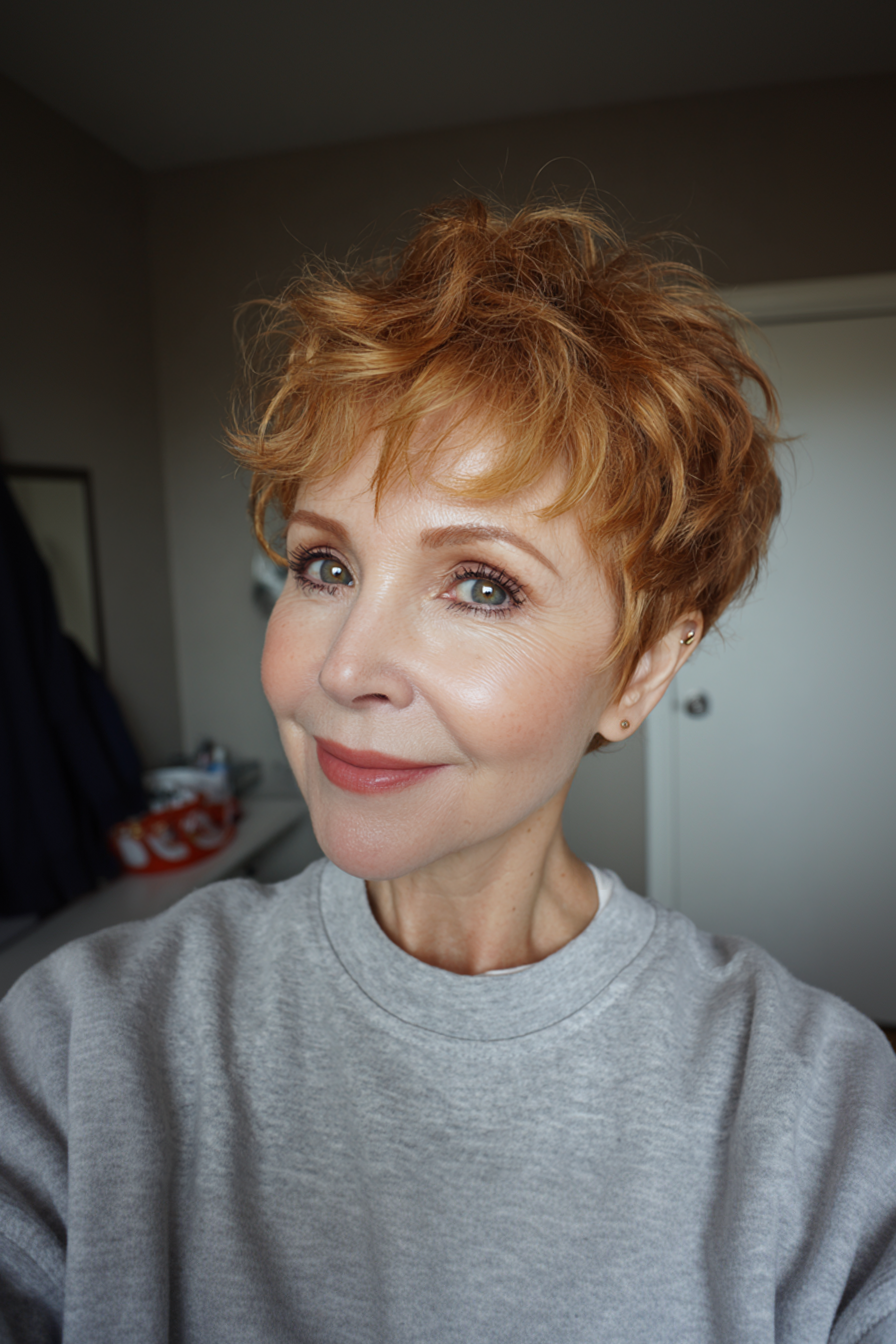 27. Goldene Kupferpixier mit weichen Schichten (kurze Pixie -Frisuren für ältere Frauen) - kurze Pixie -Frisuren für ältere Frauen