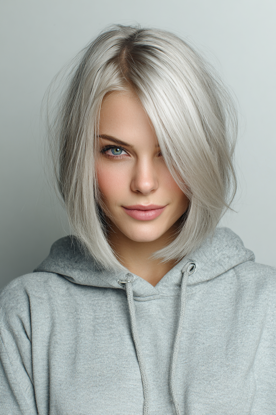 27. Bob mit eisigem silbernem Ombre (mittelgroße Bob -Frisuren) - mittelgroße, geschichtete Bob -Frisuren
