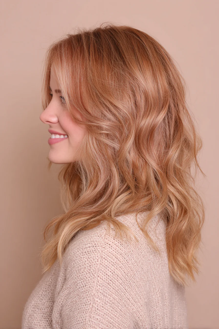 27. Mittelwellige Schichten mit roségoldenen Curtain Bangs (Curtain Bangs Haircuts) – Curtain Bangs Haircuts