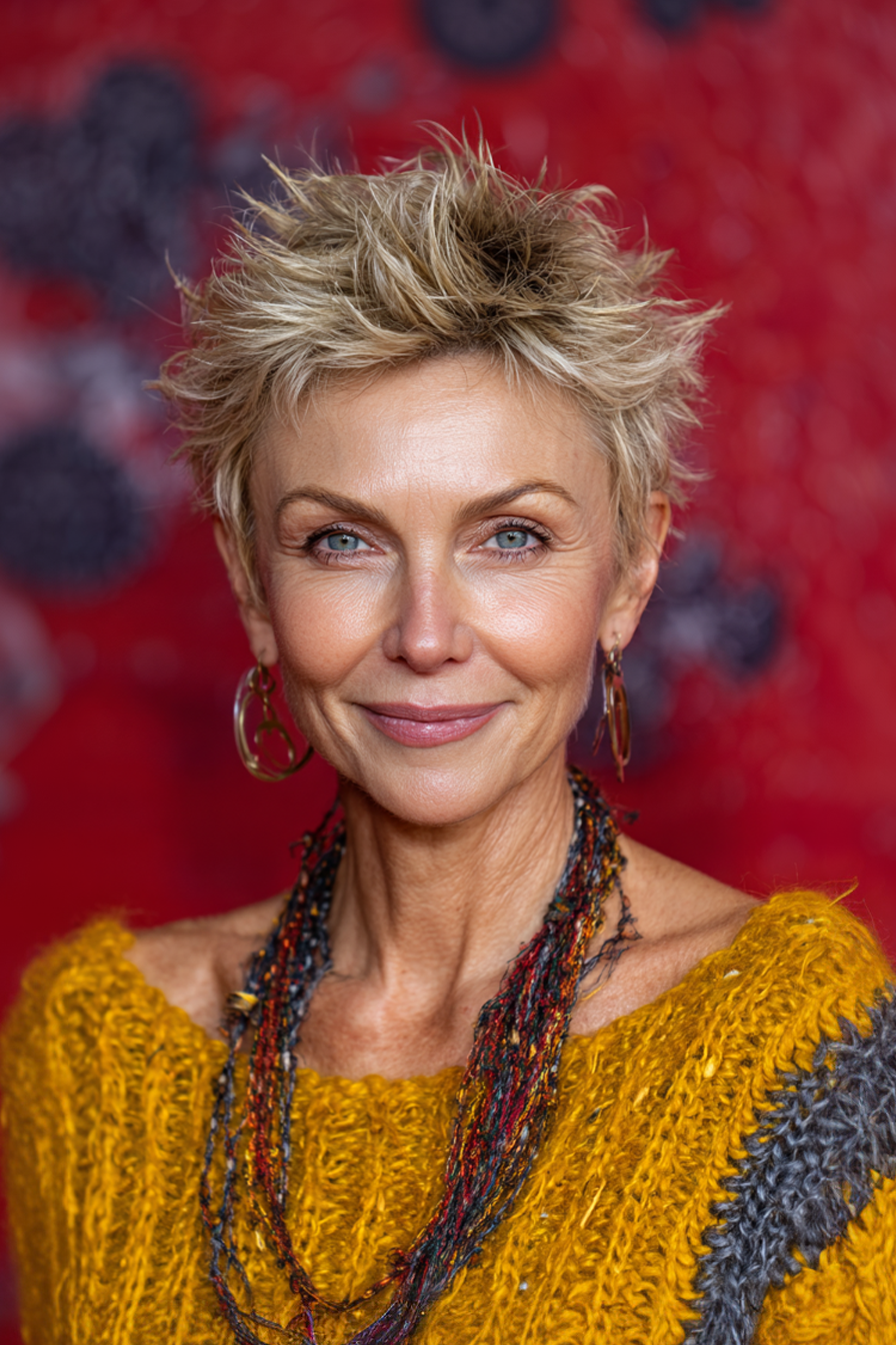 27. Sandy Blonde Stachelste Textur Schnitt (Stachelfrisuren für Frauen über 50) - Stachelfrisuren für Frauen über 50