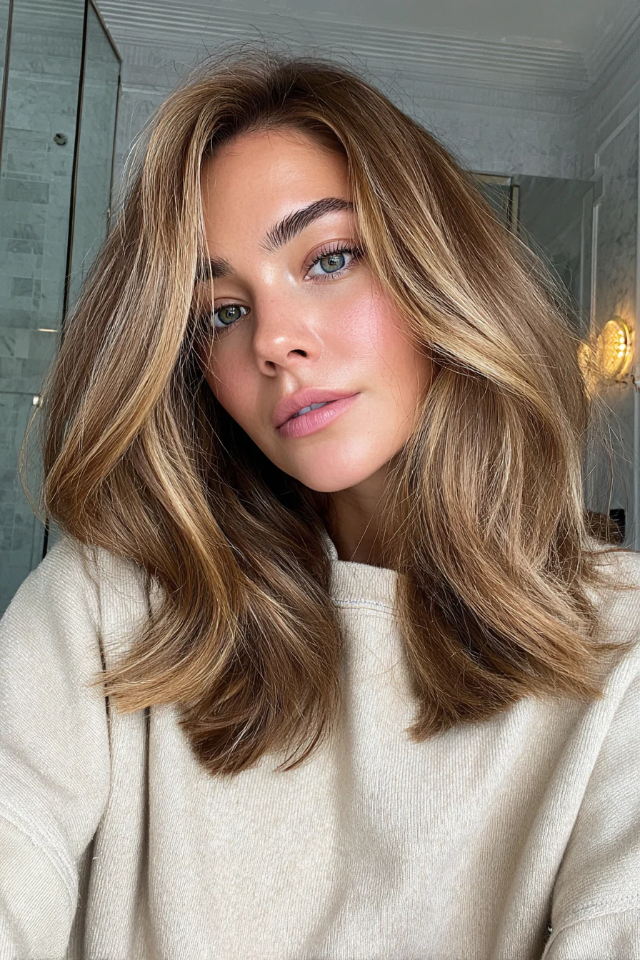 27. Modellierter schulterlanger Schnitt mit Bronde Balayage (Haarschnitte für dickes Haar) – Haarschnitte für dickes Haar