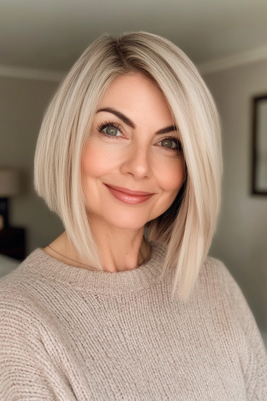 27. Sleek Bob in neutraler Beige Blonde (beste kurze Haarschnitte für Frauen über 50) - beste kurze Haarschnitte für Frauen über 50