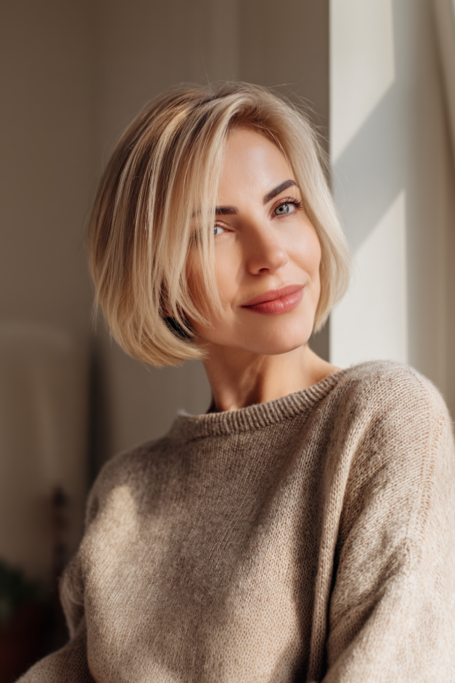 27. Soft Classic Bob in Champagnerblond (kurze einfache Frisuren für Frauen über 40) - kurze einfache Frisuren für Frauen über 40