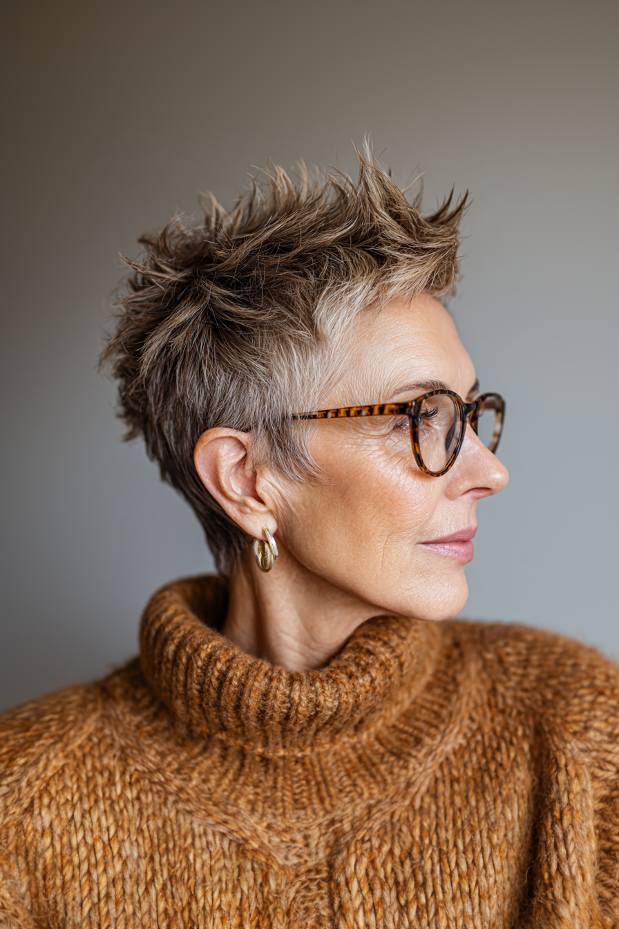 27. Toffee Spiky Short Cut (kurze Frisuren für Frauen über 50 mit Brillen) - kurze Frisuren für Frauen über 50 mit Brille
