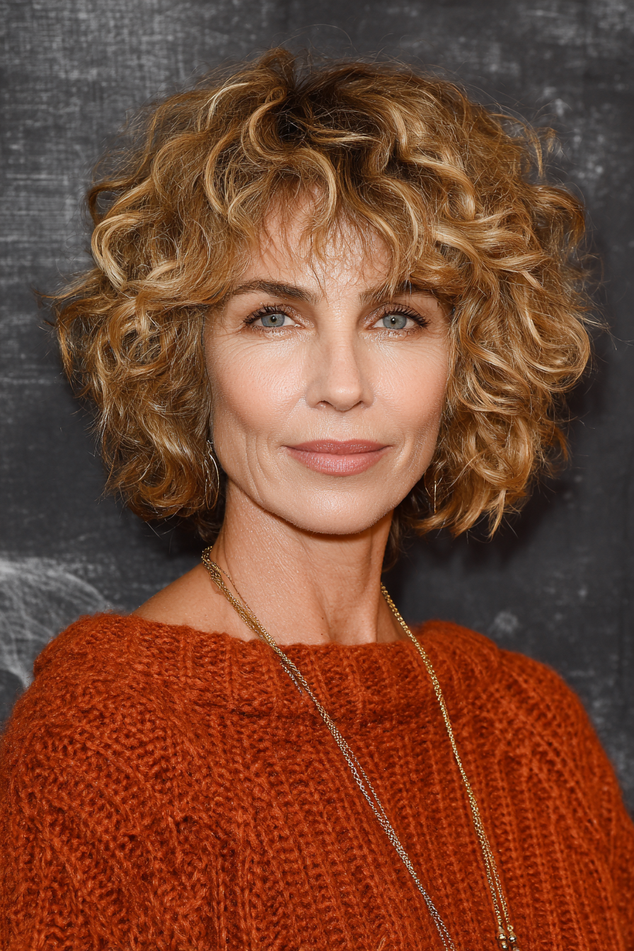 27. Wellenschnitt mit goldenem Honig-Balayage (Kurzhaarschnitte für Frauen über 60 mit dickem, gewelltem Haar) – Kurzhaarschnitte für Frauen über 60 mit dickem, gewelltem Haar