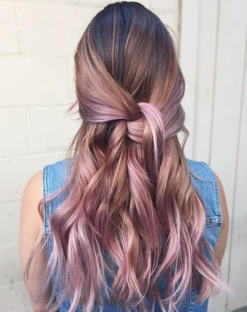 19 atemberaubende Beispiele für Roségold -Balayage Rosa und karamellblonde balayage