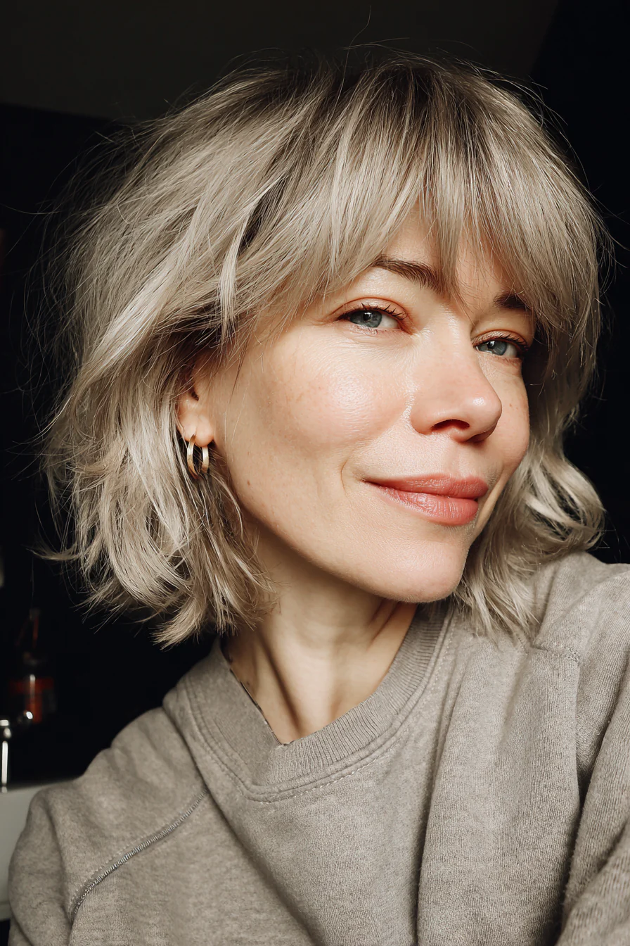 3. Aschblonder Mini-Shag mit Fransen (kurze zottelige Frisuren für ältere Frauen) – Kurze zottelige Frisuren für ältere Frauen