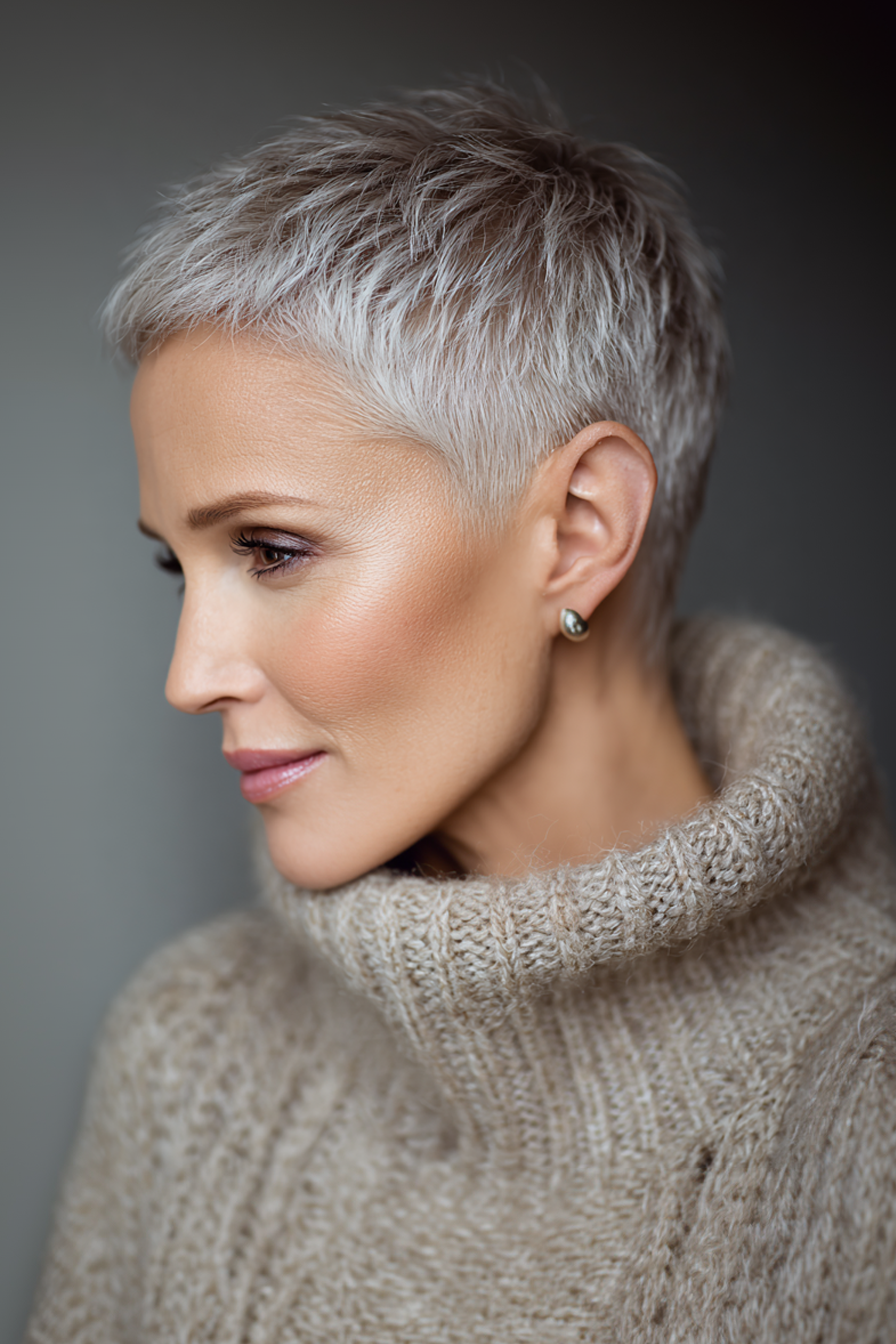 3. Aschblonder Mikroschnitt (sehr kurze Frisuren für Frauen über 40) – Sehr kurze Frisuren für Frauen über 40