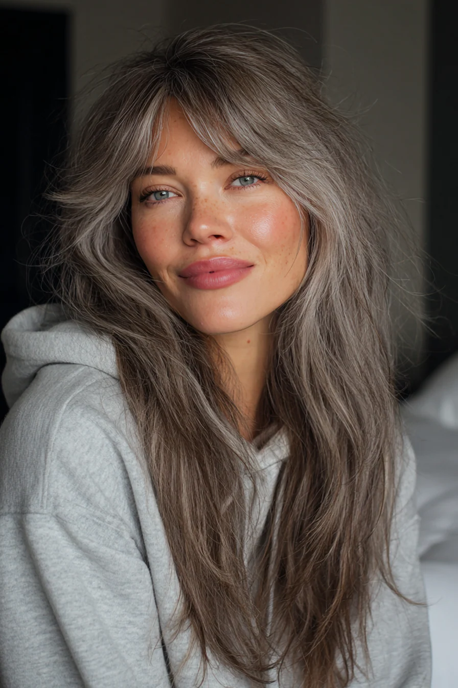 3. Ash Brown Layered Long Shag (Long Shag-Frisuren für ältere Frauen) – Long Shag-Frisuren für ältere Frauen
