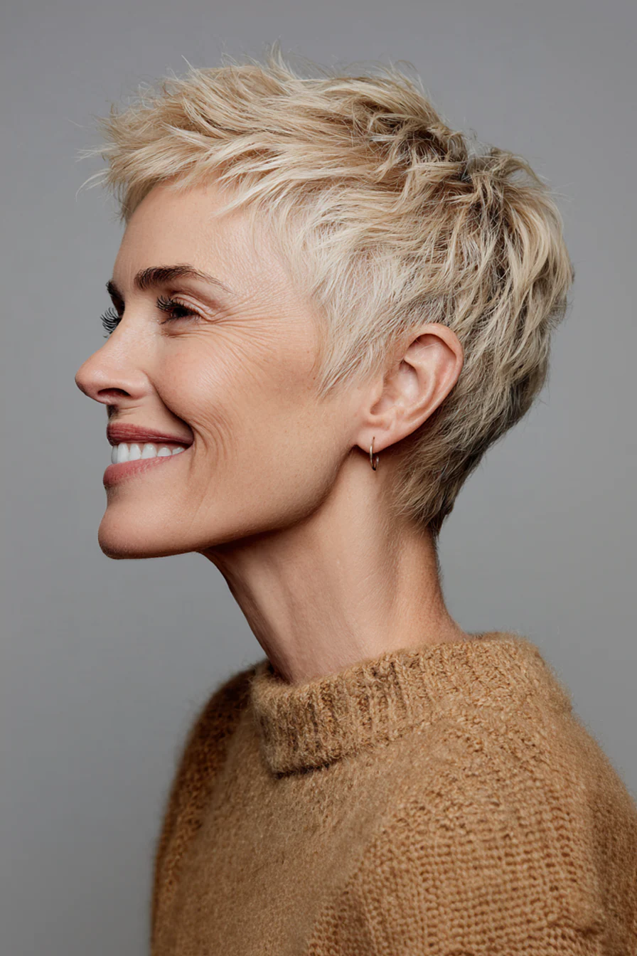 3. Champagnerblonder Pixie (Edle Frisuren für Frauen über 50) – Edle Frisuren für Frauen über 50