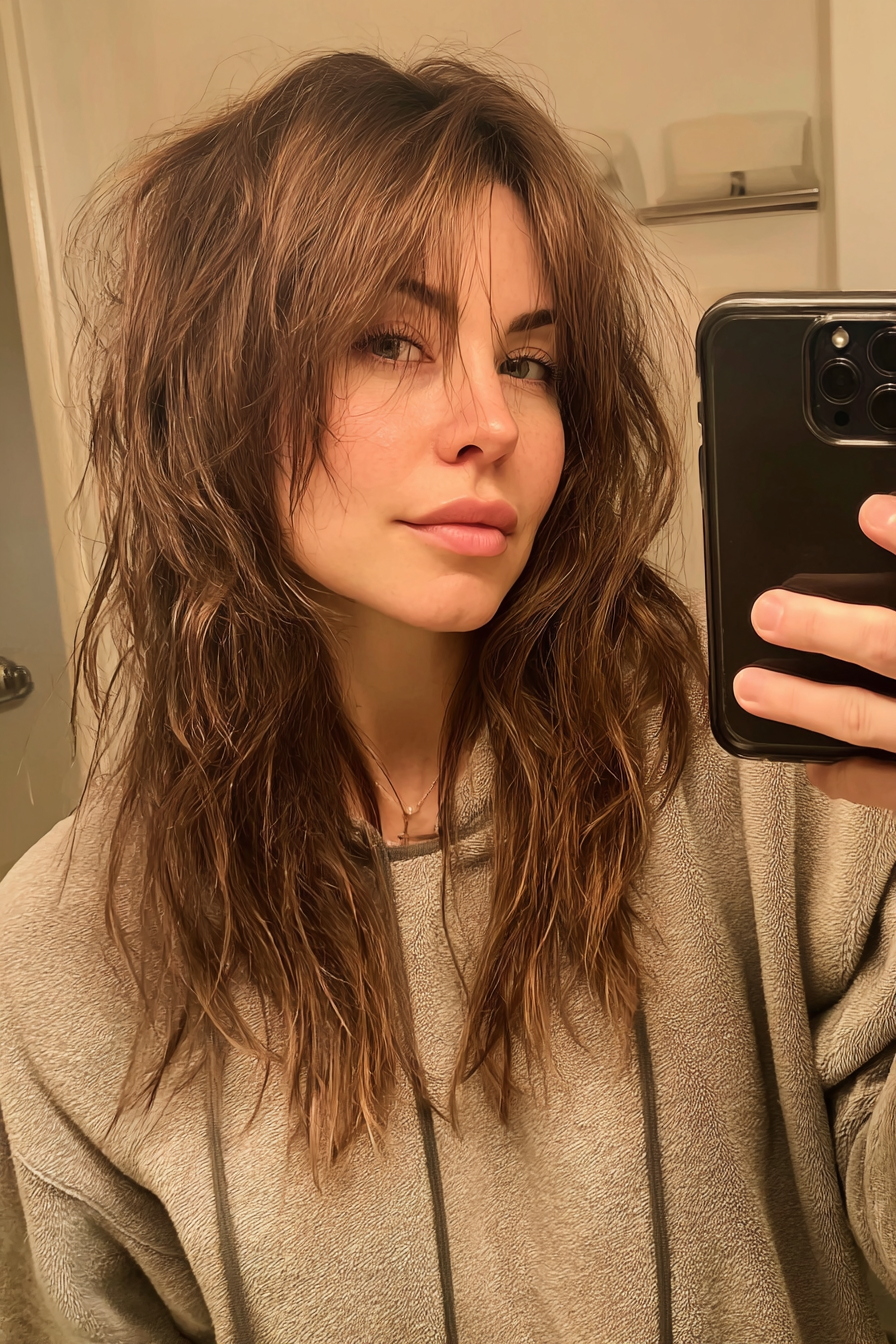 3. Chestnut Layered Wolf Cut (Layered Messy Haircuts) – Layered Messy Haircuts