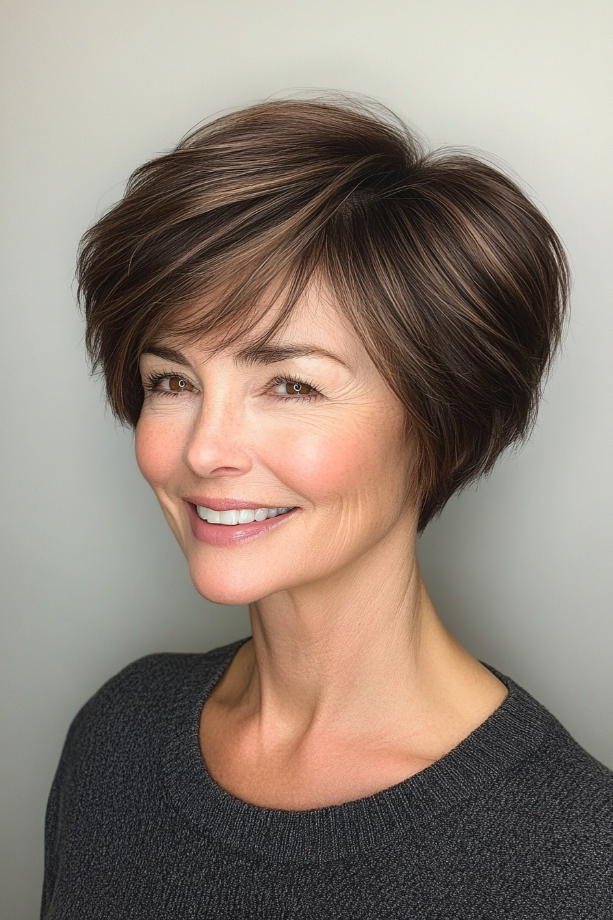 3. klassisch konisch geschnitten mit tiefen Brünetten (super kurze Haarschnitte für ältere Frauen) - Super kurze Haarschnitte für ältere Frauen