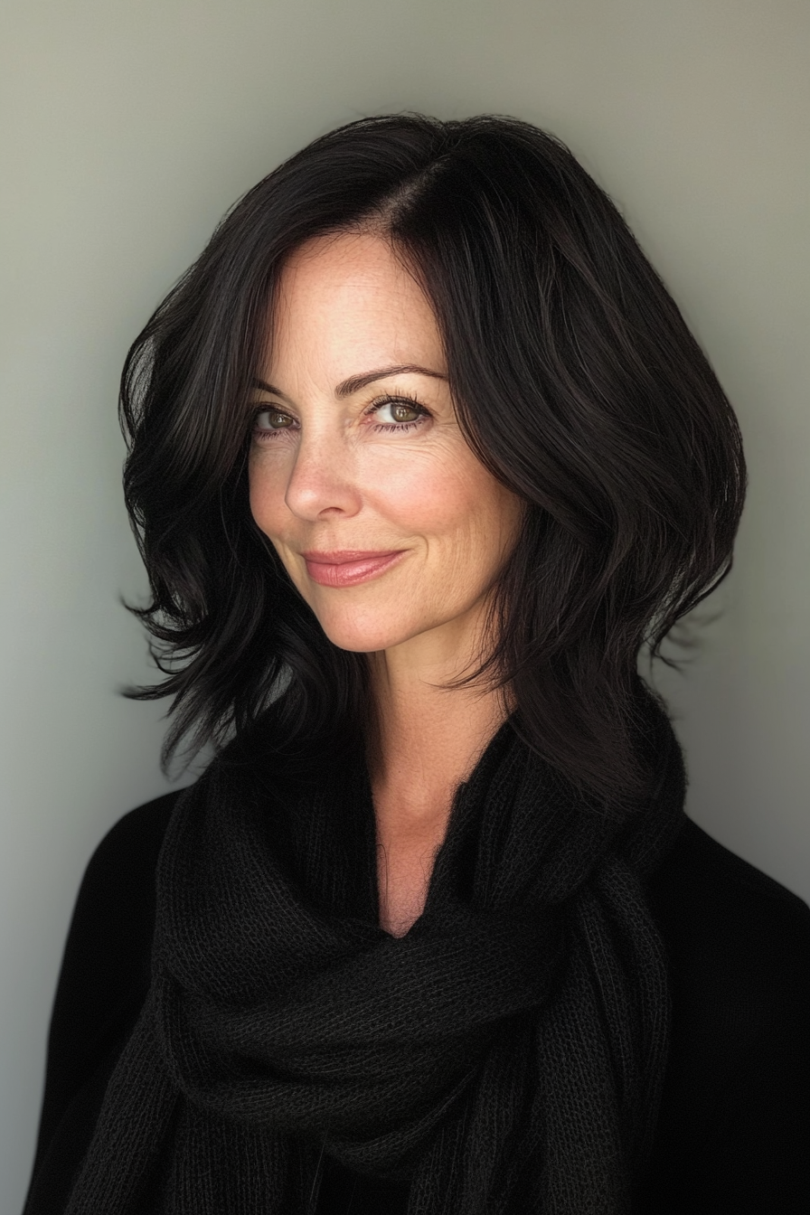 3. Collarbone -Lob in tiefen Schwarz (kühle Haarschnitte für Frauen über 50) - Kühle Haarschnitte für Frauen über 50