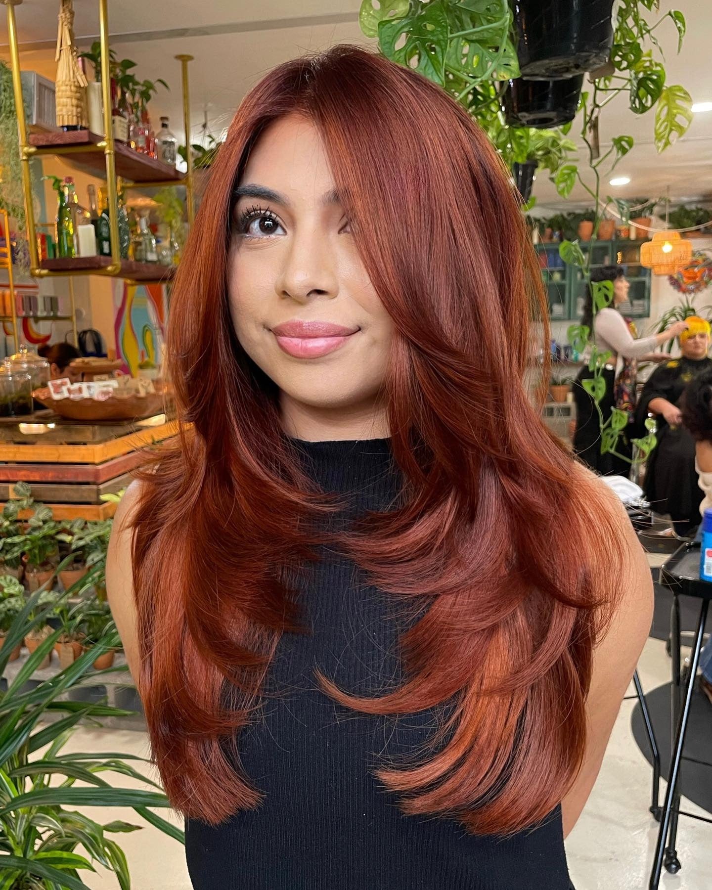 3. Kupferrote Schichten mit Gesichtsrammfluss (geschichtete Frisuren)