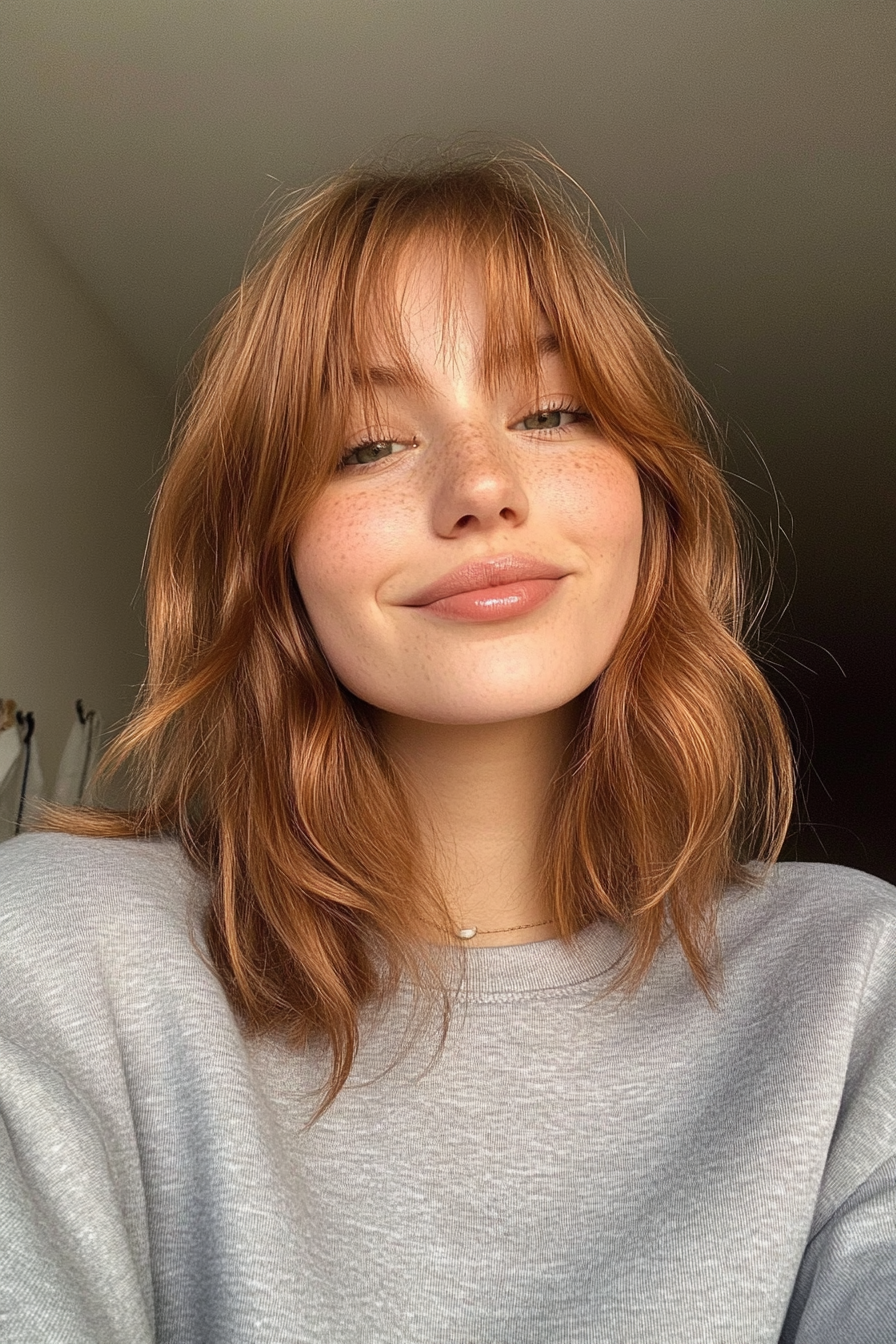 3. Vorhang Pony mit goldener Kupferschmelze (Haarbeinlängenhaarschnitte) - Haarbeinlängenhaarschnitte