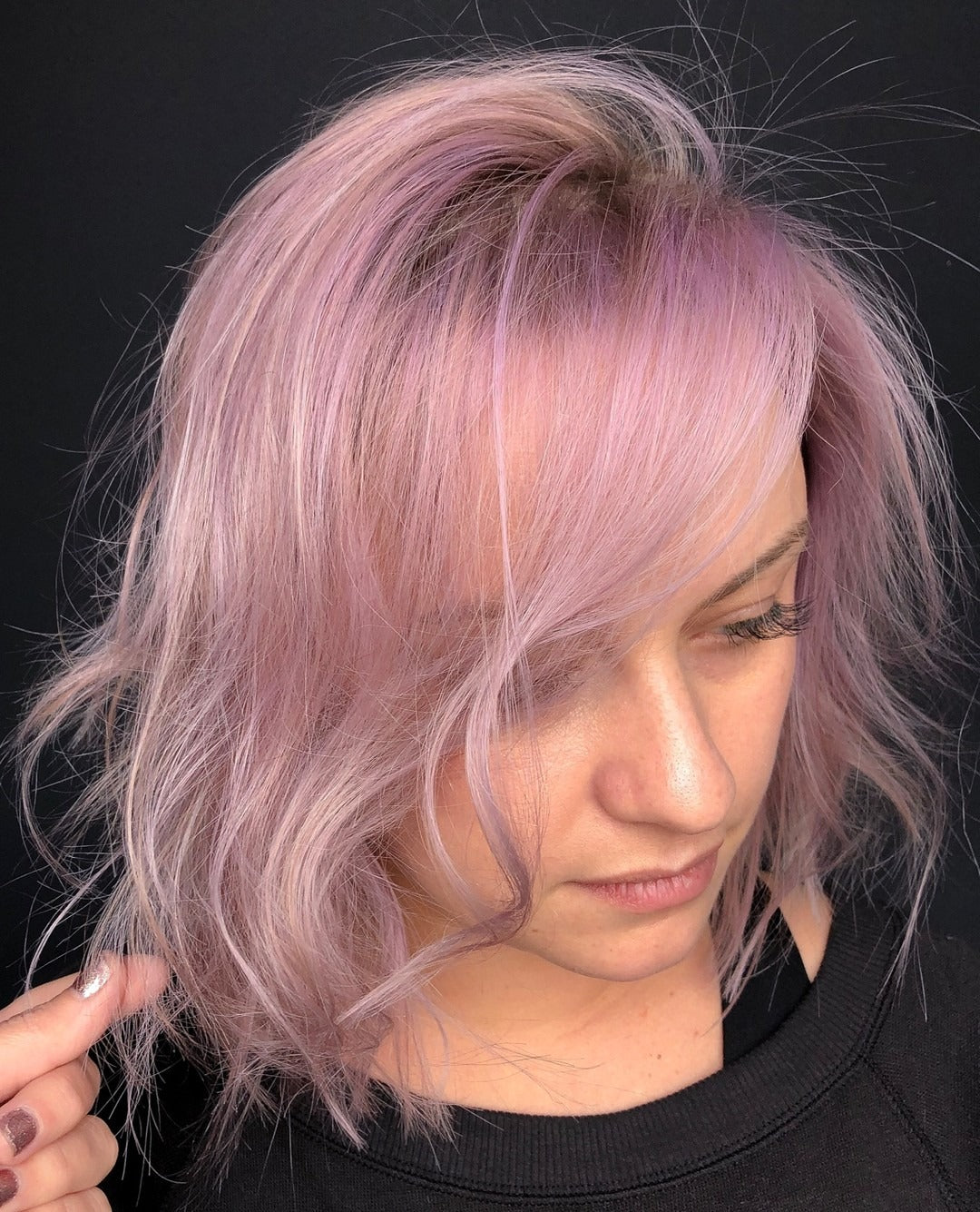 3.. Dusty Pink strukturierte Bob (Pastellrosa Haarfarbe)