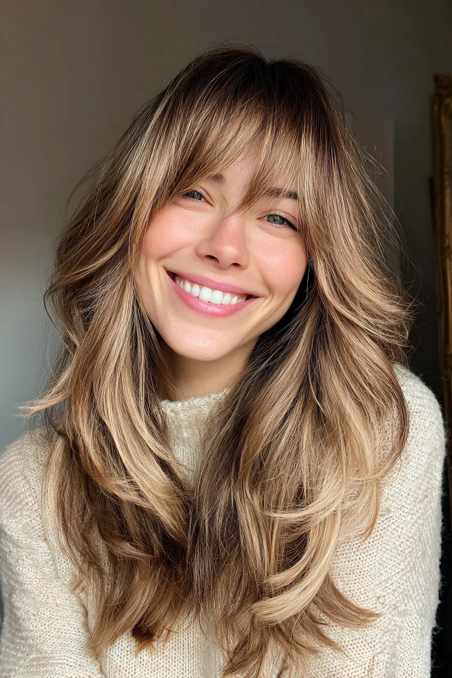 3. Gefiederter Curtain Bangs mit sonnenverwöhntem Balayage (Curtain Bangs Haircuts) – Curtain Bangs Haircuts
