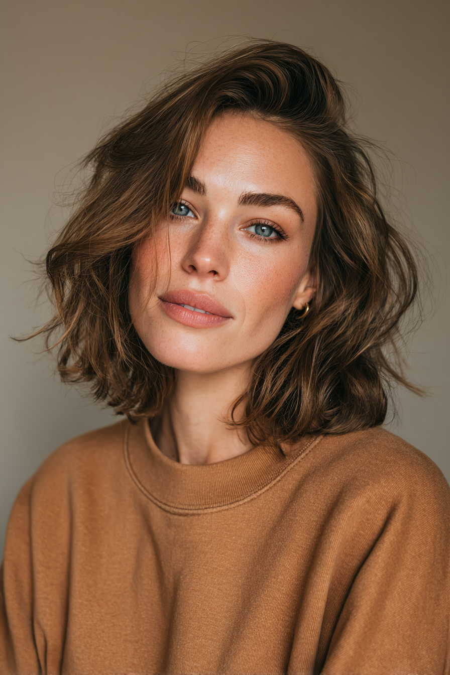 3.. Federned Lob in Mokka Brown (wellige Frisuren für ältere Frauen) - Wellige Frisuren für ältere Frauen