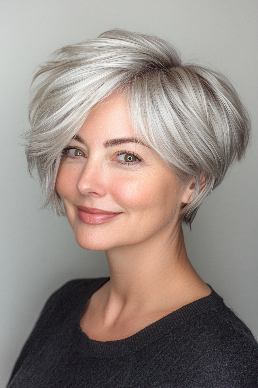 3.. Federned Pixie mit silbergrauem Glanz (Frisuren für Frauen über 60 mit dickem Haar) - Frisuren für Frauen über 60 mit dicken Haaren