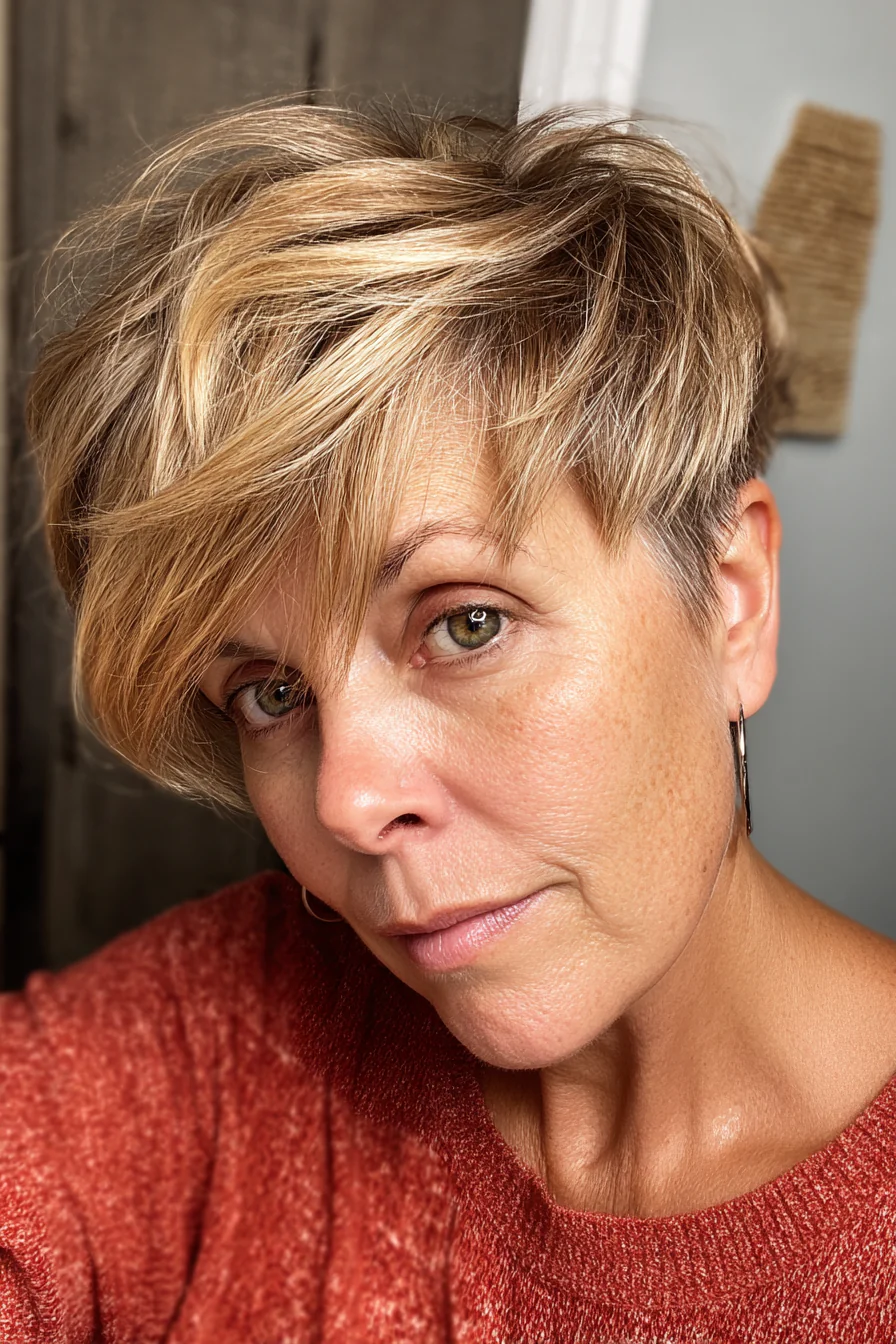 3. Golden Blonde Angled Pixie (Haarschnitte für Frauen über 50 mit glattem Haar) – Haarschnitte für Frauen über 50 mit glattem Haar