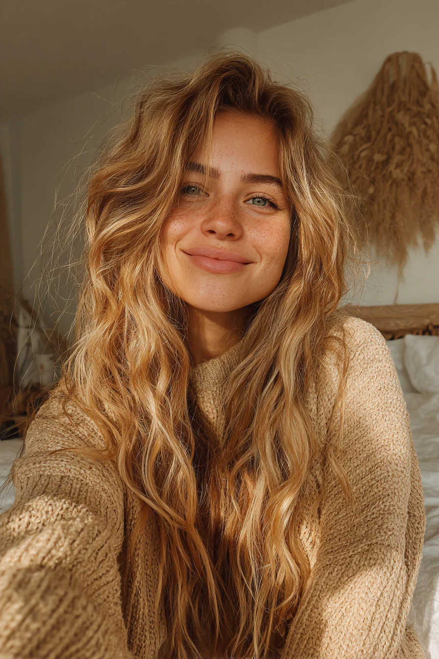 3. Goldblonde Boho-Wellen (Haarschnitte für langes Haar) – Haarschnitte für langes Haar