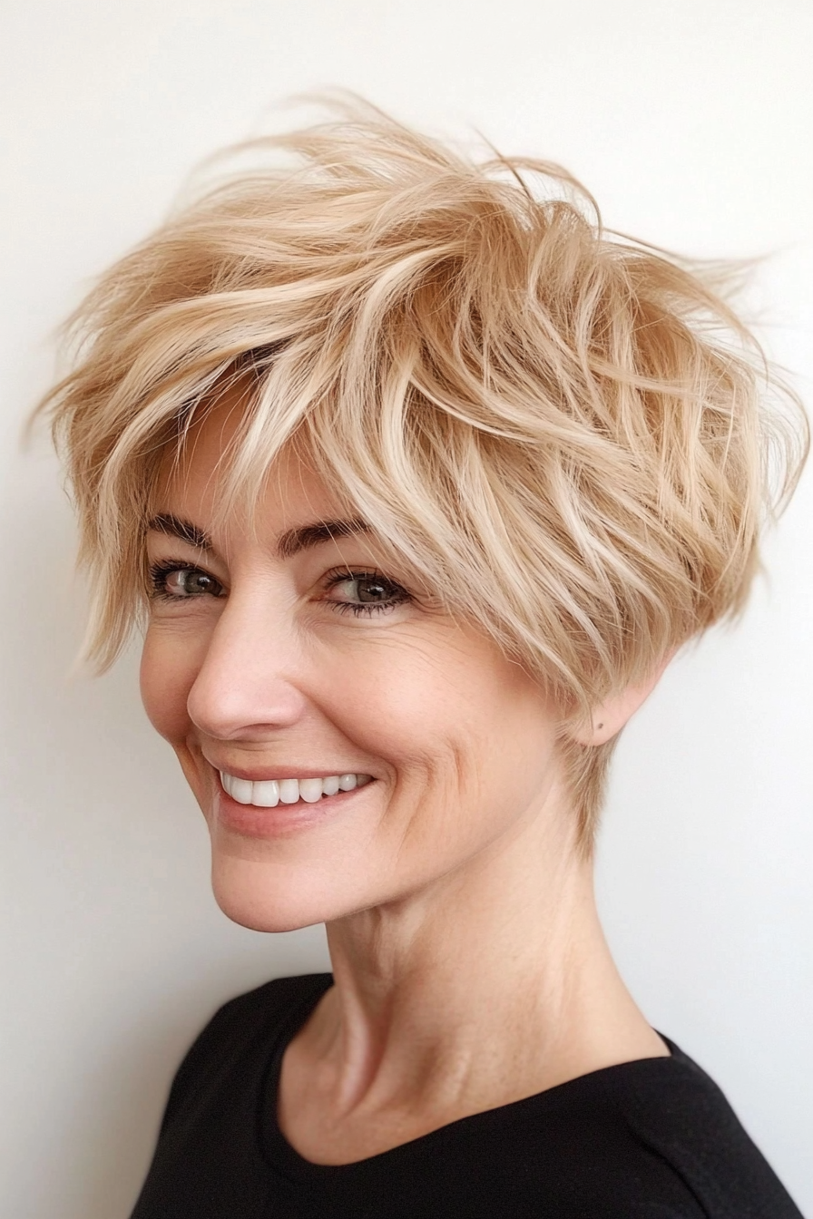 3. Golden Blonde Wispy Pixie (trendige Haarschnitte für Frauen über 40) - trendige Haarschnitte für Frauen über 40