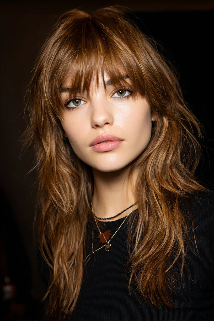 3. Golden Brunette Shag (Mittellange Frisuren für dünnes Haar) – Mittellange Frisuren für dünnes Haar