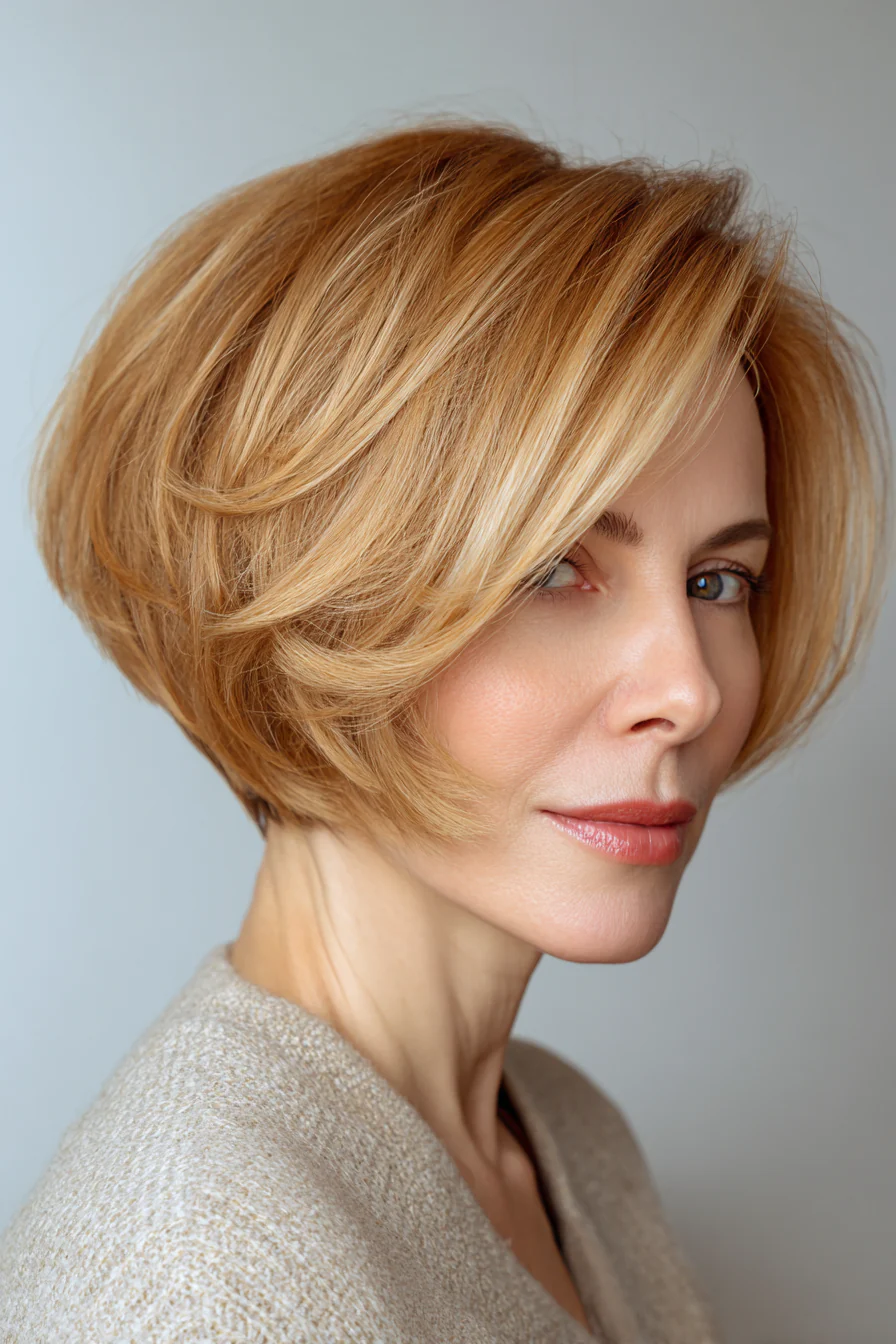 3. Abgestufter Bob mit warmem Honigblond (Bob-Frisuren für ältere Frauen) – Bob-Frisuren für ältere Frauen