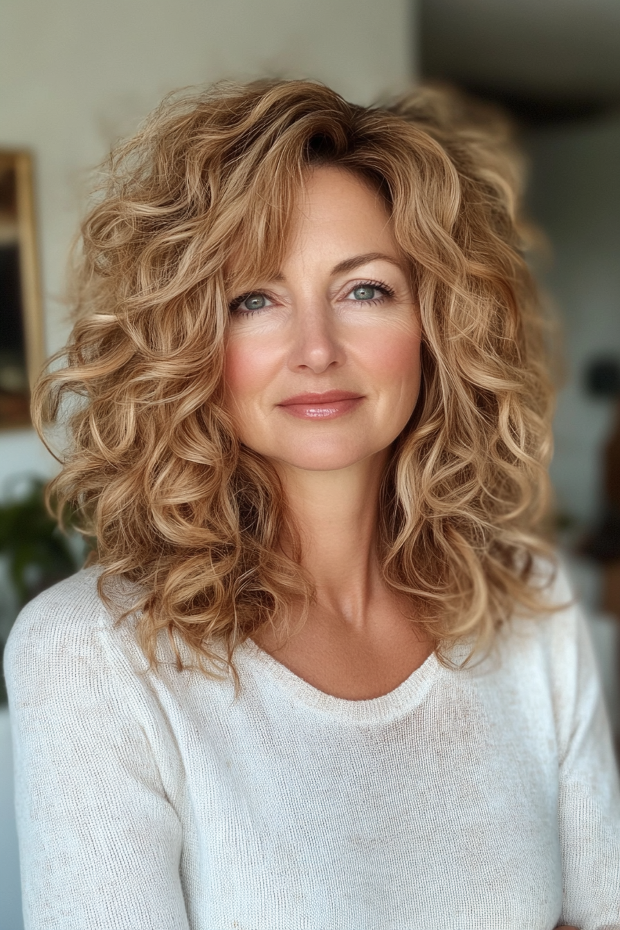 3. Honey Blonde definierte Locken (lockige Frisuren für Frauen über 40) - lockige Frisuren für Frauen über 40