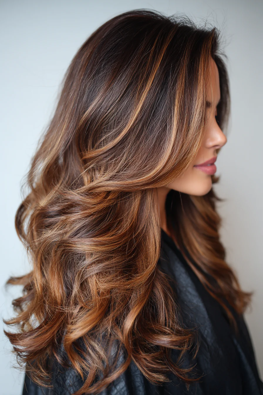 3. Honey Brunette Balayage Waves (lange gewellte Frisuren) – Lange gewellte Frisuren