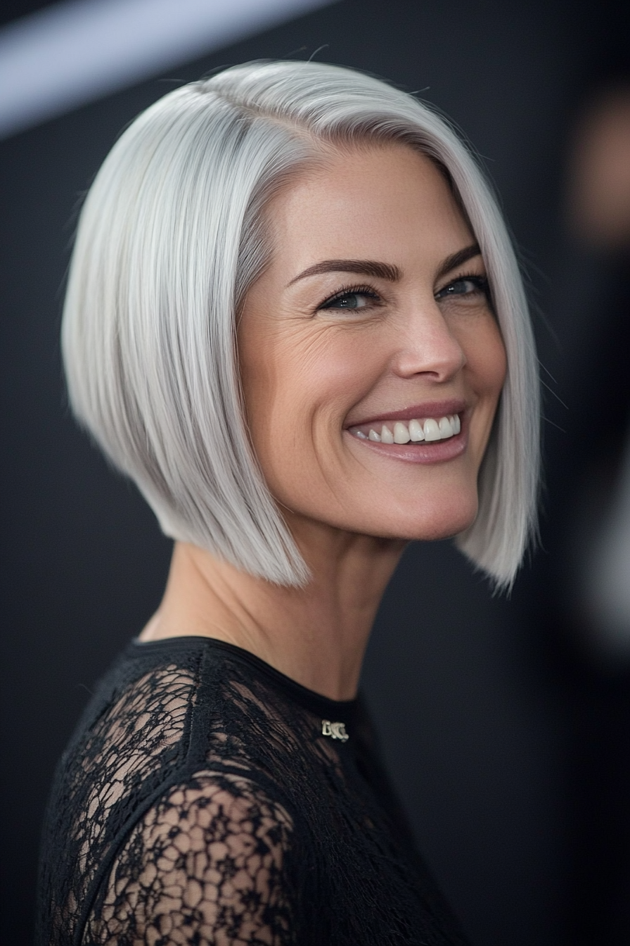 3.. Icy Blonde Undercut Bob (kantige Frisuren für Frauen über 60) - kantige Frisuren für Frauen über 60