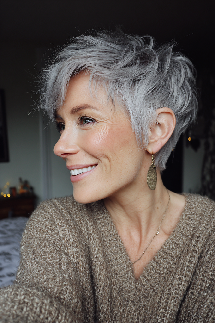 3. Eye Grey Pixie Cut (graue Frisuren für Frauen über 40) - graue Frisuren für Frauen über 40