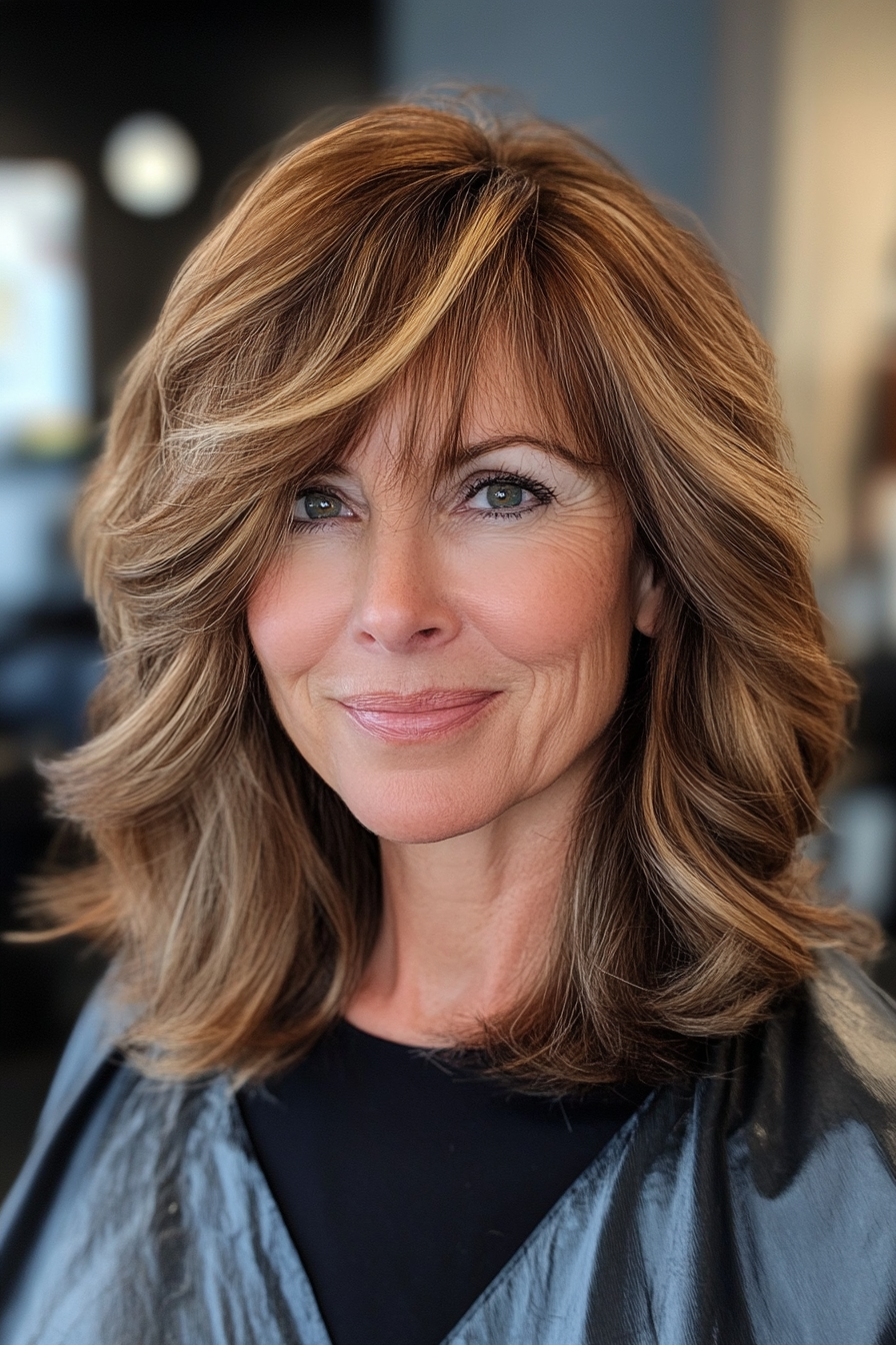 3.. Layered Karamell -schulterlange Shag (neue Frisuren für Frauen über 50) - neue Frisuren für Frauen über 50