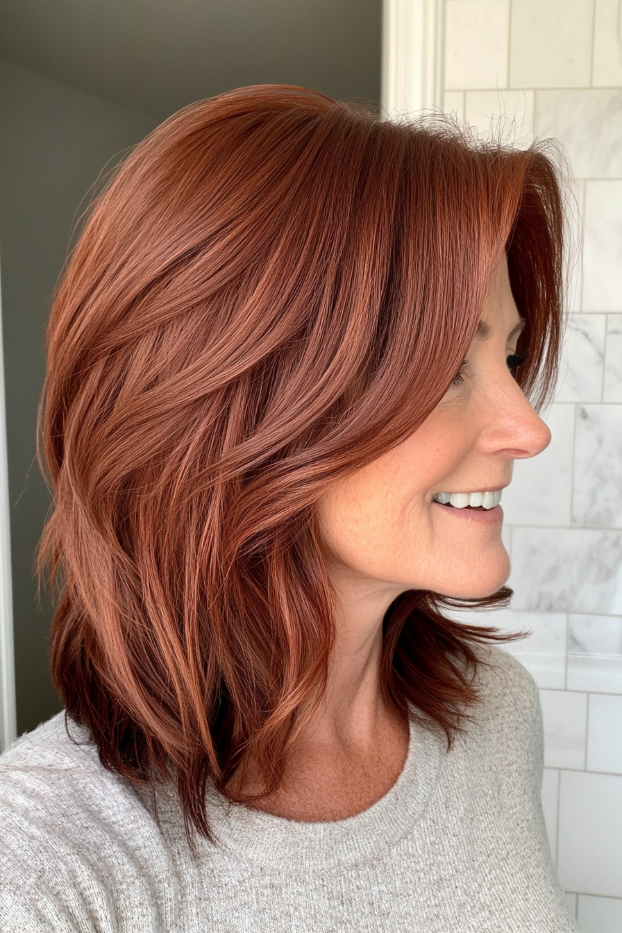 3.. Layered Colarbone Schnitt in tiefer Auburn (mittel- bis kurze Haarschnitte für Frauen über 50) - mittel- bis kurze Haarschnitte für Frauen über 50