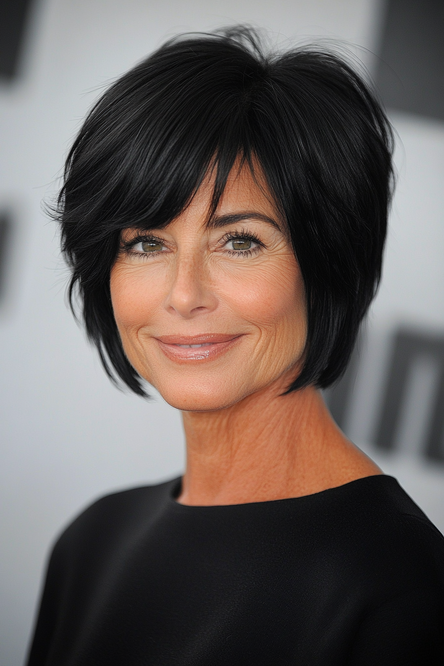 3.. Geschichtete Ernte in natürlicher Schwarz (kurze gerade Frisuren für ältere Frauen) - kurze gerade Frisuren für ältere Frauen