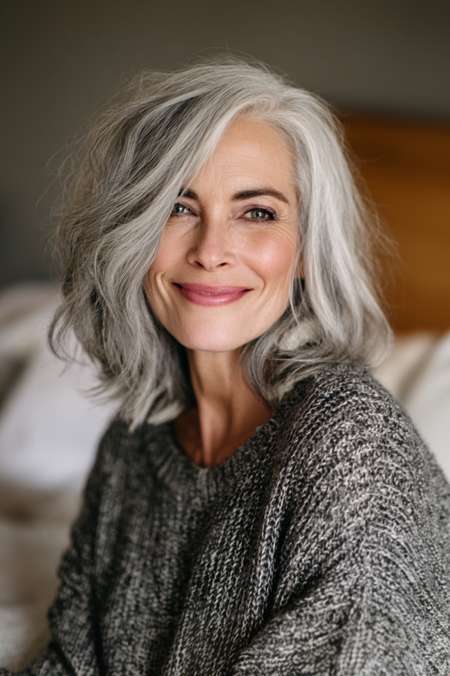 3.. Schicht schulterlange silbergeschnitten (schicke Frisuren für Frauen über 50 mit grauem Haar) - schicke Frisuren für Frauen über 50 mit grauen Haaren