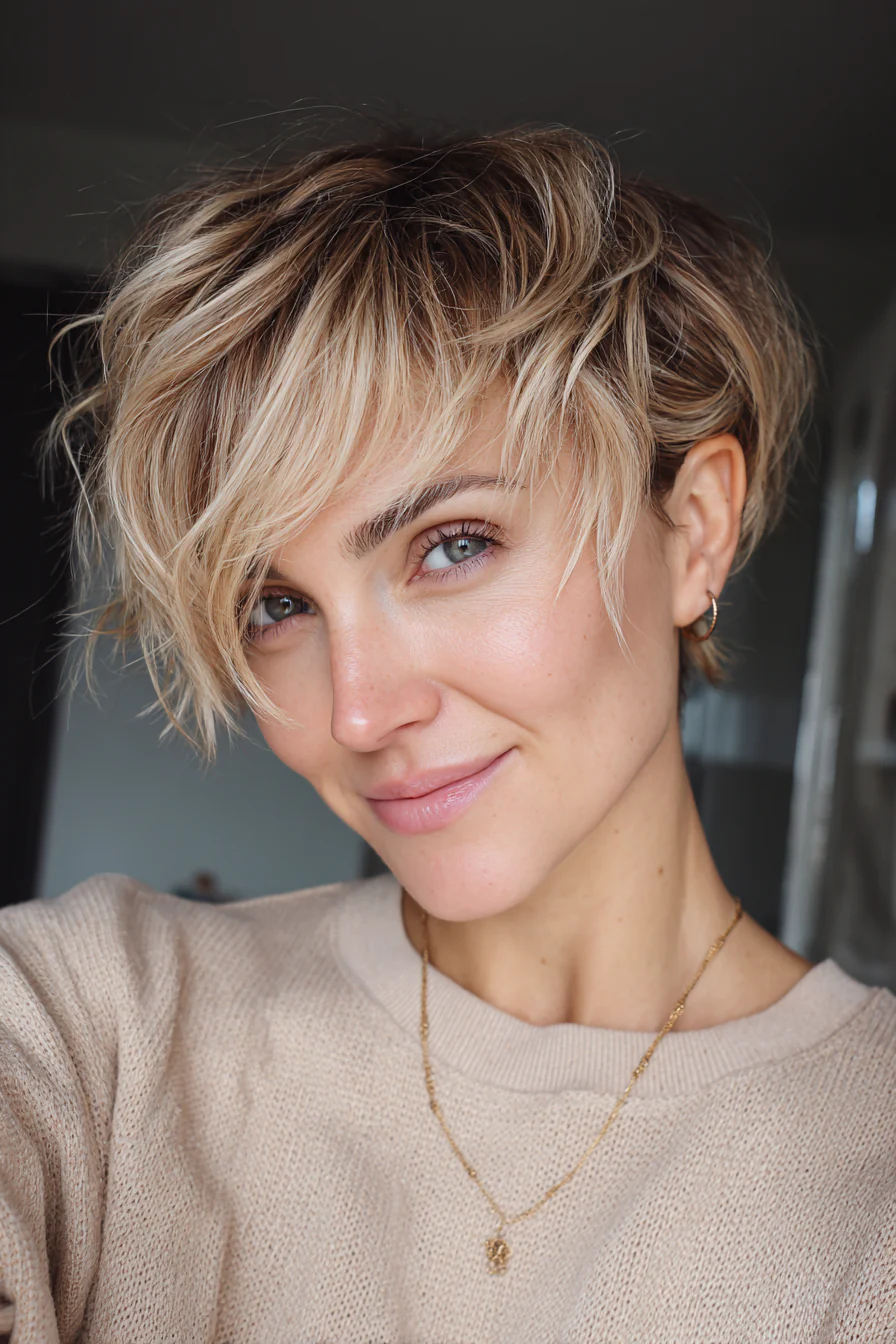 3. Langer Pixie mit wurzeligem Champagnerblond (Haarschnitte für dünnes Haar) – Haarschnitte für dünnes Haar