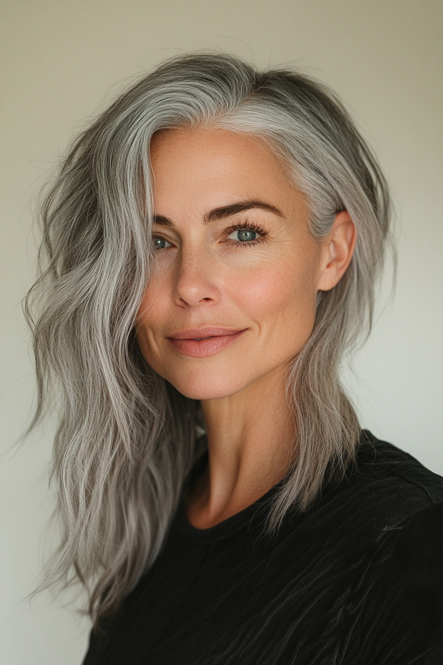 3.. Natürliche graue Nebenkanal (Unterkut Frisuren für Frauen über 50) - Unterbecher Frisuren für Frauen über 50