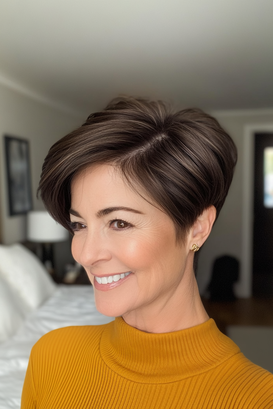 3. Pixie geschnitten mit natürlichen Dunkelbraun (Trendfrisuren für Frauen über 50) - Trendfrisuren für Frauen über 50