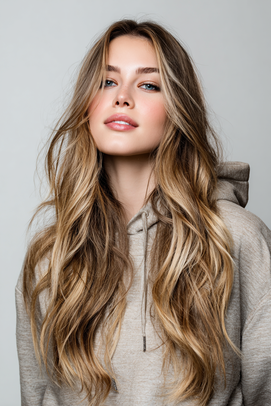 3.. Romantische Wellen mit Honigblonden Highlights (lange Haarschnitte für ovales Gesicht) - lange Haarschnitte für ovales Gesicht