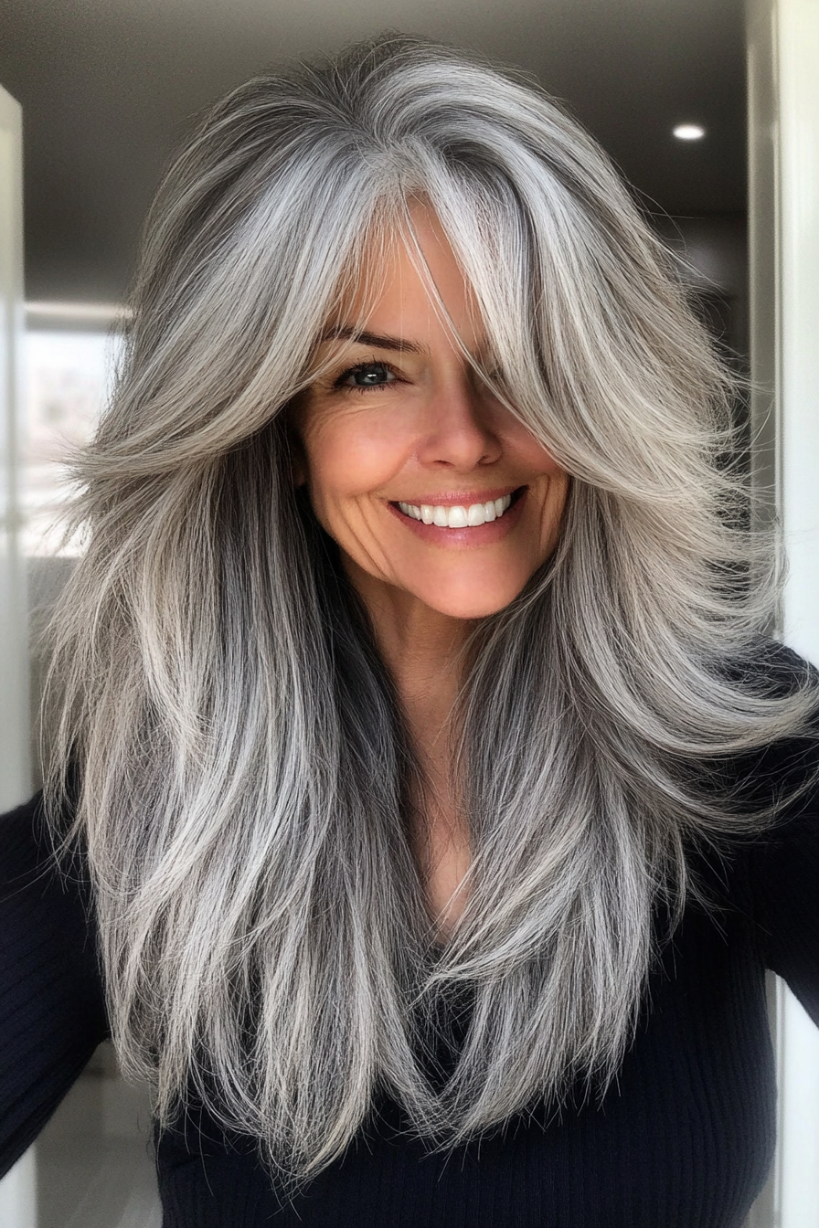 3. SALT-and-PERPPER-SHAG (lang geschichtete Haarschnitte für ältere Frauen)-lang geschichtete Haarschnitte für ältere Frauen