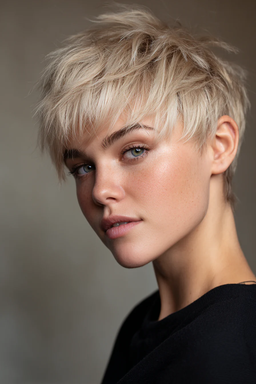 3. Sandy Blonde Choppy Pixie (Kurze Pixie-Frisuren) – Kurze Pixie-Frisuren