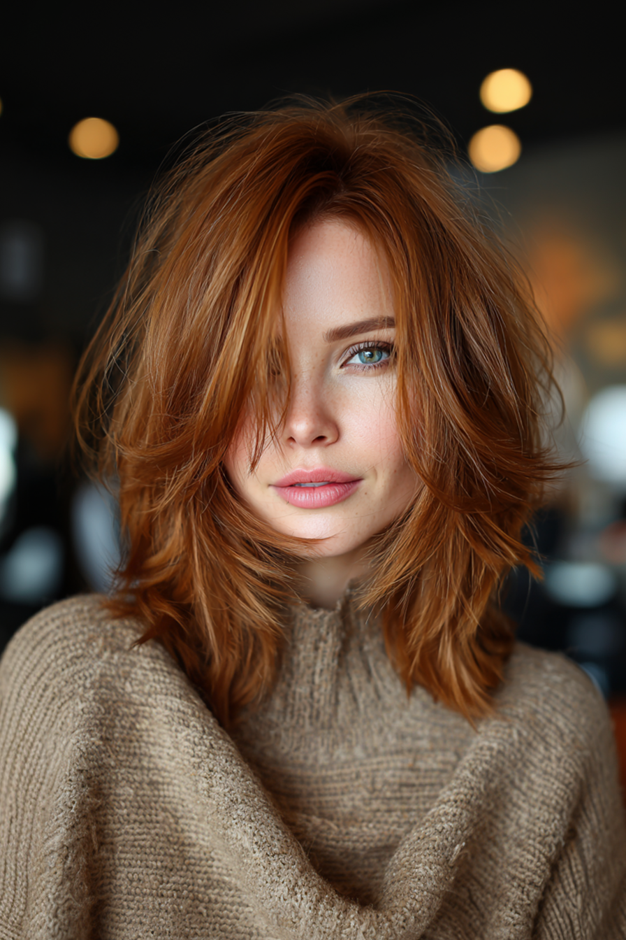 3.. Schulter -Grazing -Shag in Karamellbraun (freche Frisuren für Frauen über 40) - freche Frisuren für Frauen über 40