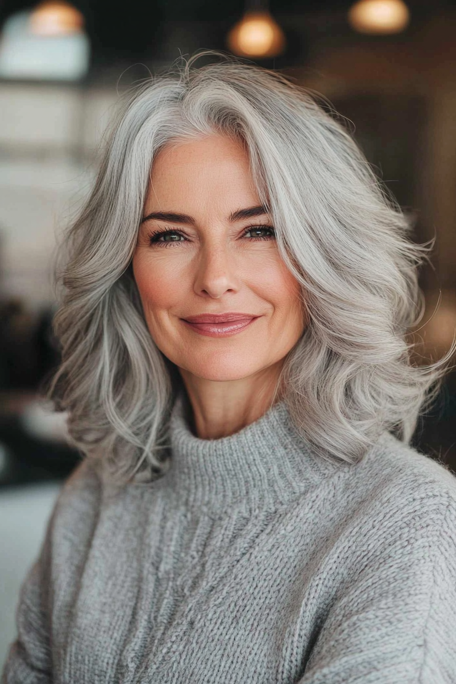 3. schulterlange aschgraue Wellen (Frisuren für ältere Frauen mit grauem Haar) - Frisuren für ältere Frauen mit grauem Haar