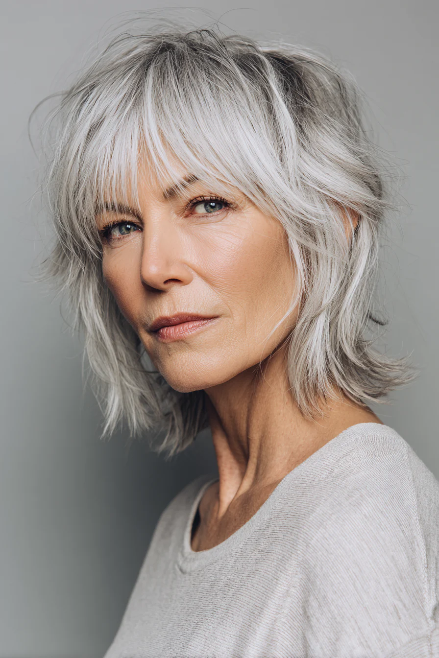 3. Silvery Feathered Shag (Trendfrisuren für Frauen über 60) – Trendfrisuren für Frauen über 60