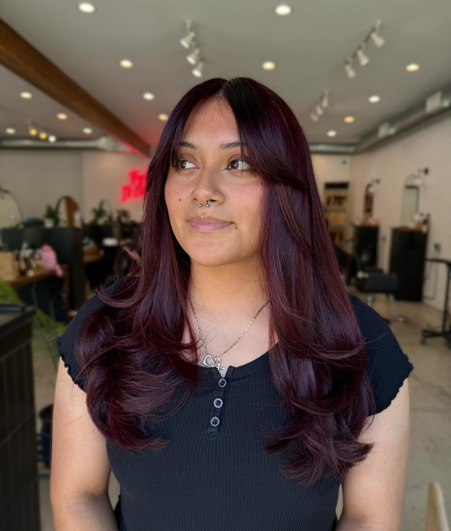 3. Schlanke Pflaumenschichten mit Vorhang Pony (Pflaumenhaarfarbe)