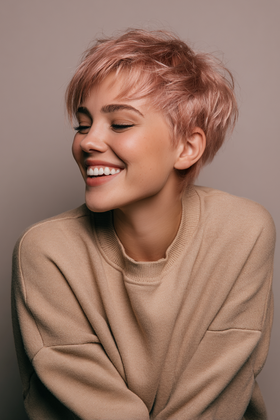 3.. Weiche Pixie mit Roségoldtönung (Haarschnitte für Frauen) - Haarschnitte für Frauen