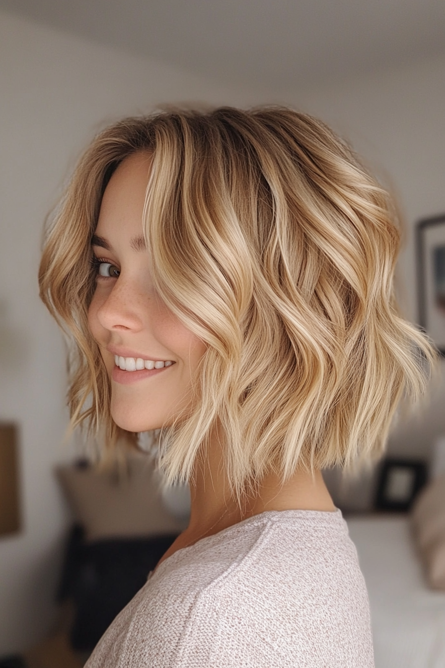 3. strukturierter Bob mit sandigen blonden Wellen (Boho -Haarschnitte) - Boho -Haarschnitte
