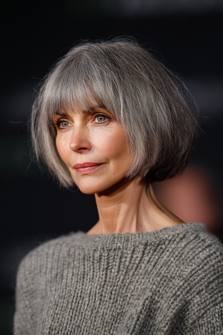 3.. Strukturierter französischer Bob in aschgrau (Kinnlänge Haarschnitte für ältere Frauen) - Kinnlänge Haarschnitte für ältere Frauen