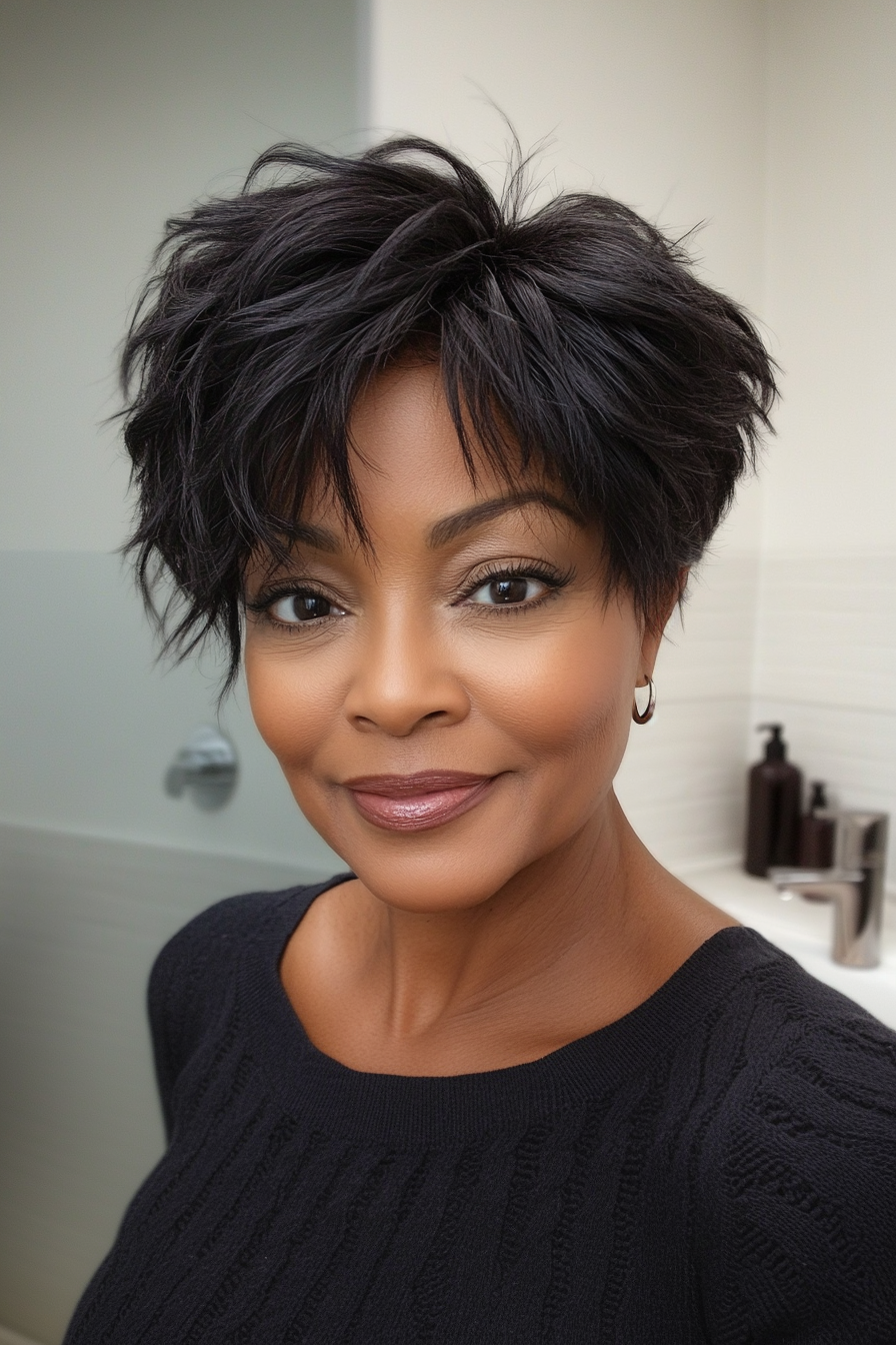 3. Strukturierter Pixie mit natürlichem Schwarzton (Pixie-Haarschnitte für schwarze Frauen über 60) – Pixie-Haarschnitte für schwarze Frauen über 60